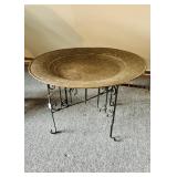 Antique Persian copper tray table, on a iron base