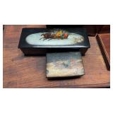 2  hand-painted Russian black lacquer boxï¿½s