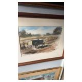 Framed watercolor on paper cart along the road