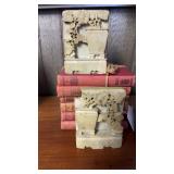 Pair carvedChinese soapstone bookends, flower
