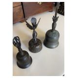 Three antique table, bells, monk, bells, bronze,