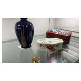 Three Chinese pieces, a small blue porcelain
