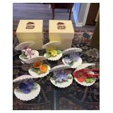 7  Vintage Boehm Porcelain flower clamshells ,