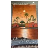 Hengen houses on the beach with palm trees, sun,