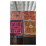 4 beaded and sewn fabric squares  vintage