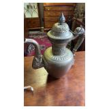 Middle Eastern metal vessel, teapot with lid