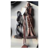 3 carved wood figures, sculptures, one Ebony