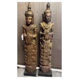 Pair of antique carved Tibetan temple guard,