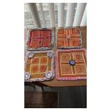 4 beaded and sewn fabric squares  vintage