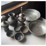 9 antique pieces of brass and copper, two zinc