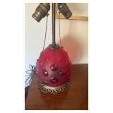 Vintage red bubble, glass, lampshade, on a metal