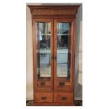 Modern Lighted Oak Curio Display Cabinet
