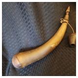 Antique Carved Powder Horn & Measure- 'Hugh Smith'