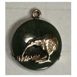 9K gold charm ï¿½ a kiwi bird on Jade