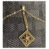 Vintage 10K Yellow Gold & Diamond Pendant & Chain