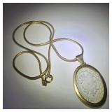Vintage Etched Clear Glass & Gold Filled Necklace