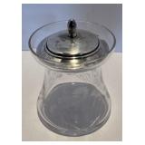 Vintage Intaglio Cut Glass Jam Jar w/ Sterling Top
