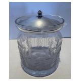 Vintage Cut Glass Jam Jar Greek Key & Flower