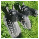 Pair of Fine & Large Vintage Cast Iron Horse Heads