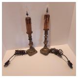 Pr. Antique Brass PushUp Candlesticks -Electrified