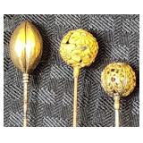 3 Antique Victorian Gold Filled Hatpins