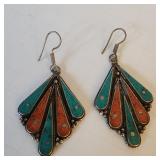 Pair of Crushed Coral & Turquoise Fan Earrings