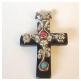 Vintage Silver & Stone Mounted Lacquer Cross