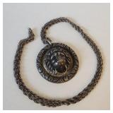 Antique Silver Lion Mask Necklace