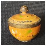 Small Antique Painted Treenware Covered Bowl