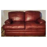 Fine Burgundy Leather Overstuffed Sofa / Settee