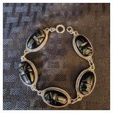 Sterling & Carved Onyx 'Tiki' Mask Bracelet