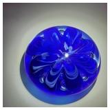 St. Clair Dark Blue & White Glass Paperweight