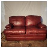 Fine Burgundy Leather Overstuffed Sofa / Settee