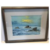 Original Guache on Paper Seascape with Gulls