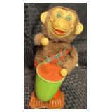 Japanese Mechanical Wind-up Drumming Monkey Toy