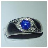 Men's 10K White Gold & Star Sapphire Ring - Sz 10