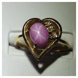 Vintage 14K Gold & Star Sapphire & Diamond Ring