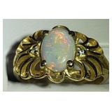 Vintage 10K Yellow Gold, Opal & Diamond Ring