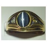 Men's 10K Gold, Grey 'Tiger Eye' & Diamond Ring