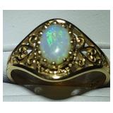 Vintage 14K Yellow Gold & Oval Opal Ring -Sz 5 3/4