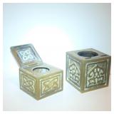 2 pc. Antique Hammered Brass Pen Brush & Inkwell