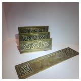 Antique Hammered Brass Letter Holder & Pen Tray