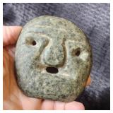 Primitive Mottled Green Stone Maskette