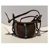 Antique Tribal Woven Grass Pouch with Beadwork