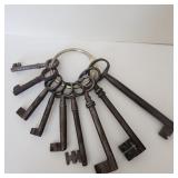 Ring of 9 Large Antique Keys