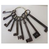 Ring of 9 Large Antique Keys