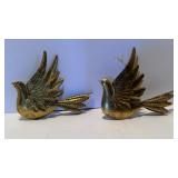 2 Stamped Tin Doves in Flight Hanging Decorations