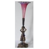Antique Figural Gilt Metal & Cranberry Glass Vase