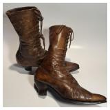 Pair of Antique Leather High-Top Lace-up Boots