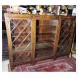 Antique 'Horner' Inlaid Mahogany Triple Bookcase